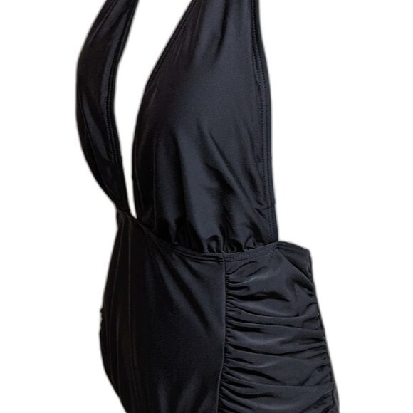 Zeraca Swimsuit Medium Plunge Halter One-Piece Tie Back Black M NWT NEW - Picture 4 of 10